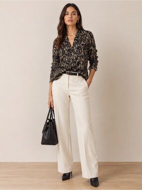 Maiyet 100% Silk Printed Blouse Size 10 Black Gold Long Sleeve Button Front USA